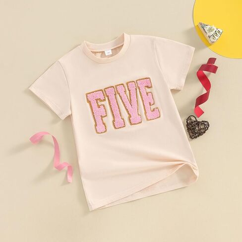 BULINGNA Kids Toddler Baby Girl Birthday T-Shirt Summer Short Sleeve Numbers Embroidery Tee Tops Birthday Outfit Gift 1-6T in Saudi Arabia