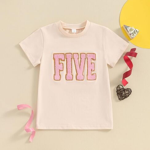BULINGNA Kids Toddler Baby Girl Birthday T-Shirt Summer Short Sleeve Numbers Embroidery Tee Tops Birthday Outfit Gift 1-6T in Saudi Arabia