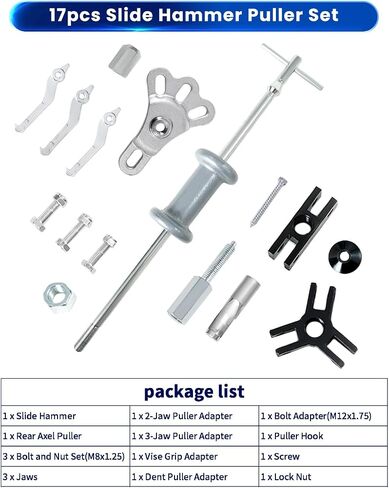 atpeam 16pcs الشريحة المطرقة دنت مجتذب مجموعة، 5lb الشريحة المطرقة المحور تحمل دنت المحور 2 3 الداخلية الخارجية والعتاد مجتذب مجموعة السيارات الجسم شاحنة إصلاح أخذت مجموعات in Saudi Arabia
