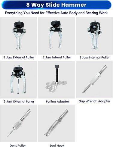 atpeam 16pcs الشريحة المطرقة دنت مجتذب مجموعة، 5lb الشريحة المطرقة المحور تحمل دنت المحور 2 3 الداخلية الخارجية والعتاد مجتذب مجموعة السيارات الجسم شاحنة إصلاح أخذت مجموعات in Saudi Arabia