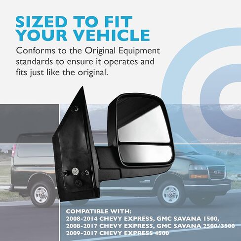 Dependable Direct Passenger Side Textured Side View Mirror for 08-14 Chevy Express & GMC Savana 1500, 08-17 Chevy Express 2500 3500, GMC Savana 2500 3500 - with Blind Spot Corner Glass - GM1321395 in Kuwait