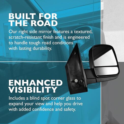 Dependable Direct Passenger Side Textured Side View Mirror for 08-14 Chevy Express & GMC Savana 1500, 08-17 Chevy Express 2500 3500, GMC Savana 2500 3500 - with Blind Spot Corner Glass - GM1321395 in Kuwait
