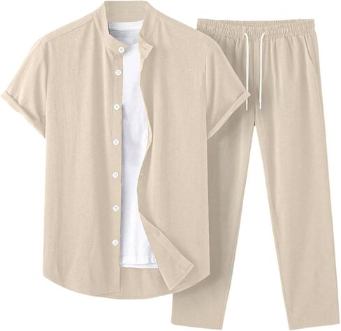 GORGLITTER Men's 2 Piece Set Short Sleeve Button Down Shirt and Pants Walking Suit in Saudi Arabia