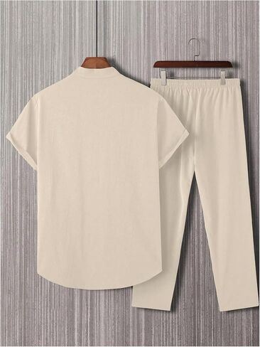 GORGLITTER Men's 2 Piece Set Short Sleeve Button Down Shirt and Pants Walking Suit in Saudi Arabia