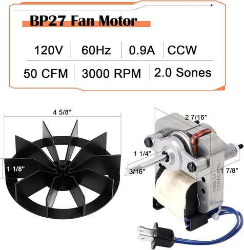محرك مروحة Hiorucet BP27 وعجلة منفاخ لـ Nutone Broan 688 663 678 671 659 662 668 670 689 669 مروحة تهوية 688-C، 678-C، 688-E، N678-C، 678-F، 678-D قطع غيار مروحة عادم الحمام ، 50 قدم مكعب في الدقيقة in Kuwait