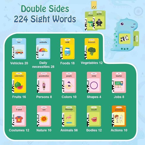 Talking Flash Cards with 224 Sight Words, Preschool Montessori Toys for Early Learning, Toddler Words Learning Interactive Toys, Dinosaur Educational Gift and Toy for 3 4 5 Years Old (Blue) in Saudi Arabia