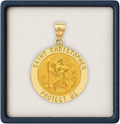 14 ك الذهب الأصفر والذهب الأبيض المصقول قلادة سانت كريستوفر الميداليات in Kuwait