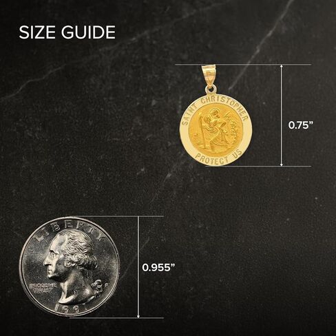 14 ك الذهب الأصفر والذهب الأبيض المصقول قلادة سانت كريستوفر الميداليات in Kuwait