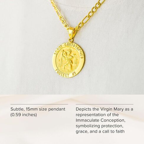 14 ك الذهب الأصفر والذهب الأبيض المصقول قلادة سانت كريستوفر الميداليات in Kuwait