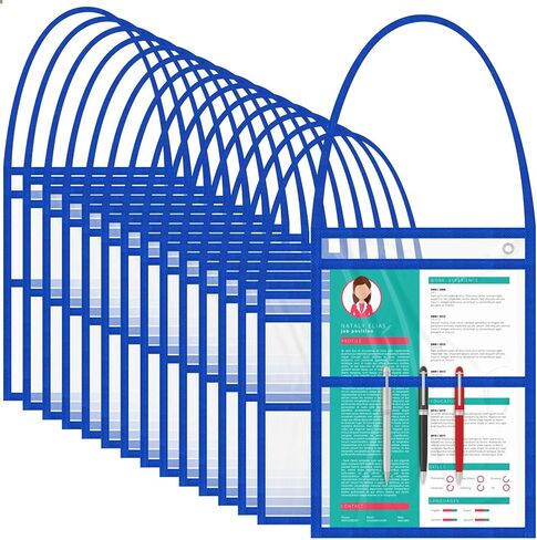 15 Pack Stitched Ticket Holders with Hanging Strap Job Ticket Holders with 2 Pockets Work Order Plastic Sleeves Dry Erase Pockets Reusable Sleeves, Both Sides Clear, 9 x 12 Inch in Kuwait