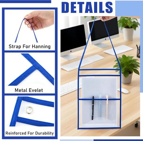15 Pack Stitched Ticket Holders with Hanging Strap Job Ticket Holders with 2 Pockets Work Order Plastic Sleeves Dry Erase Pockets Reusable Sleeves, Both Sides Clear, 9 x 12 Inch in Kuwait