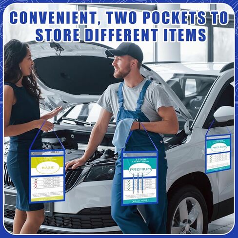 15 Pack Stitched Ticket Holders with Hanging Strap Job Ticket Holders with 2 Pockets Work Order Plastic Sleeves Dry Erase Pockets Reusable Sleeves, Both Sides Clear, 9 x 12 Inch in Kuwait