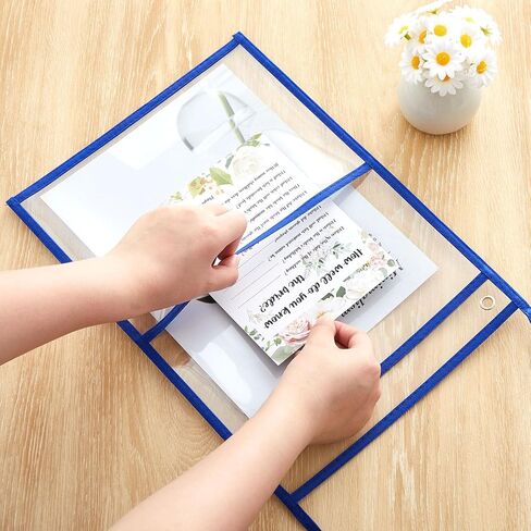 15 Pack Stitched Ticket Holders with Hanging Strap Job Ticket Holders with 2 Pockets Work Order Plastic Sleeves Dry Erase Pockets Reusable Sleeves, Both Sides Clear, 9 x 12 Inch in Kuwait