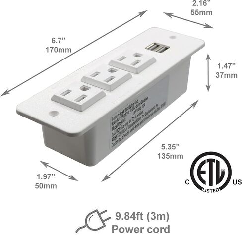قطاع طاقة مجوف للمؤتمرات مع 3 منافذ USB 1875 وات/12 أمبير ومنفذين USB 2.1 أمبير وسلك طاقة 10 قدم أسود in Kuwait