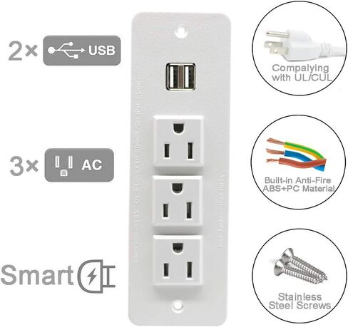 قطاع طاقة مجوف للمؤتمرات مع 3 منافذ USB 1875 وات/12 أمبير ومنفذين USB 2.1 أمبير وسلك طاقة 10 قدم أسود in Kuwait