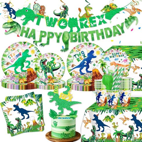 Dinosaur Birthday Party Supplies 3 Year Old Boy Three Rex Plates Napkins and Cups Banners Table Cloth Three Rex Birthday Party Decorations for Boys T-Rex 3 Rex Dinosaur Birthday Party Supplies in Kuwait
