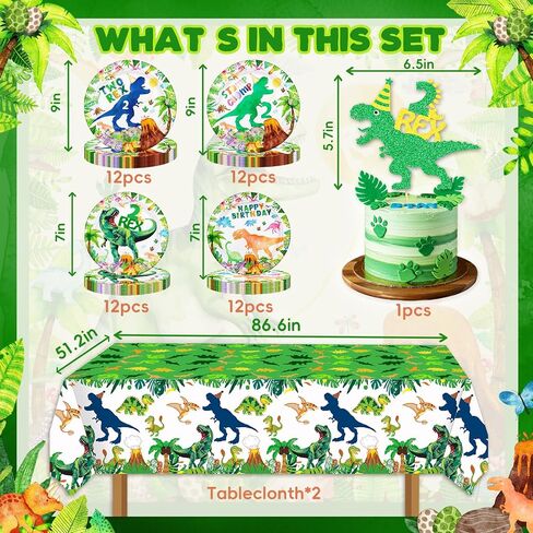 Dinosaur Birthday Party Supplies 3 Year Old Boy Three Rex Plates Napkins and Cups Banners Table Cloth Three Rex Birthday Party Decorations for Boys T-Rex 3 Rex Dinosaur Birthday Party Supplies in Kuwait