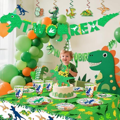 Dinosaur Birthday Party Supplies 3 Year Old Boy Three Rex Plates Napkins and Cups Banners Table Cloth Three Rex Birthday Party Decorations for Boys T-Rex 3 Rex Dinosaur Birthday Party Supplies in Kuwait