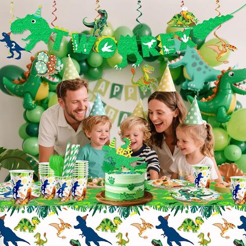 Dinosaur Birthday Party Supplies 3 Year Old Boy Three Rex Plates Napkins and Cups Banners Table Cloth Three Rex Birthday Party Decorations for Boys T-Rex 3 Rex Dinosaur Birthday Party Supplies in Kuwait