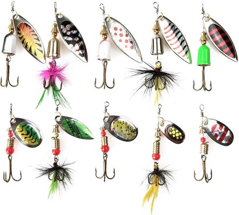 WOLFSKIN Fishing Lure Kit Spoon Bait for Trout Salmon Bass Walleye 10pcs Spoons Freshwater and Saltwater Hard Metal Fishing Bait with Hooks Stainless Steel Spinnerbaits in Saudi Arabia