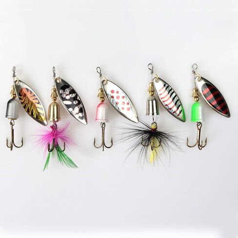WOLFSKIN Fishing Lure Kit Spoon Bait for Trout Salmon Bass Walleye 10pcs Spoons Freshwater and Saltwater Hard Metal Fishing Bait with Hooks Stainless Steel Spinnerbaits in Saudi Arabia