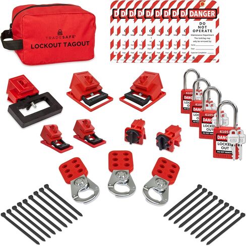 TRADESAFE Breaker Lockout Tagout Electrical Loto Kit, 120/277V to 480/600V Circuit Breaker Lockout, Hasps, Lockout Tags, Keyed Different Red Loto Locks (2 Keys Each); Devices for Station Refill in Kuwait