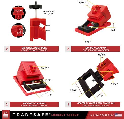 TRADESAFE Breaker Lockout Tagout Electrical Loto Kit, 120/277V to 480/600V Circuit Breaker Lockout, Hasps, Lockout Tags, Keyed Different Red Loto Locks (2 Keys Each); Devices for Station Refill in Kuwait