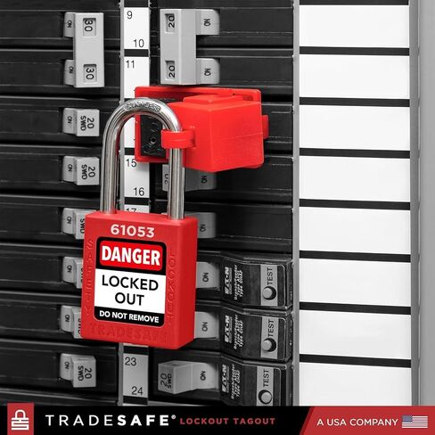TRADESAFE Breaker Lockout Tagout Electrical Loto Kit, 120/277V to 480/600V Circuit Breaker Lockout, Hasps, Lockout Tags, Keyed Different Red Loto Locks (2 Keys Each); Devices for Station Refill in Kuwait
