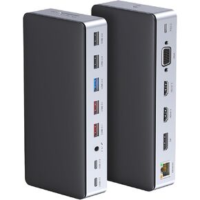 قاعدة توصيل للكمبيوتر المحمول USB C، محور 14 في 1 من النوع C مع 3 شاشات، HDMI مزدوج، VGA، PD، إيثرنت، SD/TF، ​​منافذ USB C/A، ميكروفون/صوت، دونجل محول متعدد المنافذ متوافق مع MacBook/Dell/HP/ لاب توب لينوفو in Kuwait