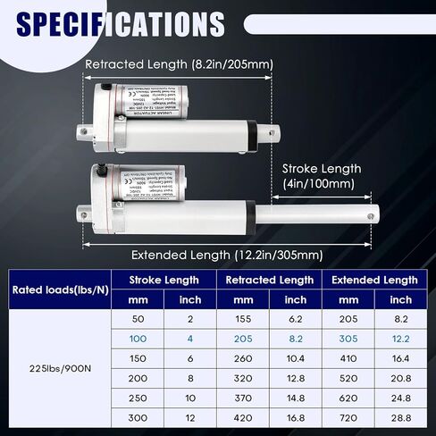 المحرك الخطي MAOPINER DC12V 12 بوصة مع دعامة تثبيت 900N(202lbs) أقصى رفع 10 مم/ثانية لكرسي طاولة التلفاز رفع سرير التدليك المحرك الخطي للأريكة الكهربائية in Saudi Arabia