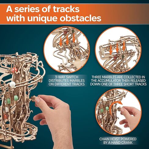 UGEARS 3D Puzzle Marble Run Chain - Creative 3D Wooden Puzzles for Adults with Rubber Band Motor - Marble Run Chain Wood Model Kit - Unique Wooden Puzzle - 3D Puzzles for Adults and Kids Building Kit in Saudi Arabia