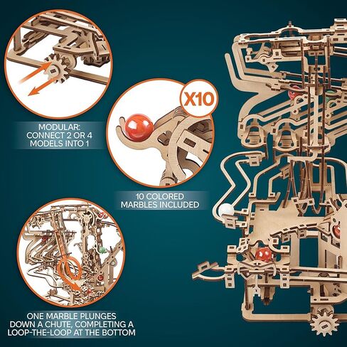 UGEARS 3D Puzzle Marble Run Chain - Creative 3D Wooden Puzzles for Adults with Rubber Band Motor - Marble Run Chain Wood Model Kit - Unique Wooden Puzzle - 3D Puzzles for Adults and Kids Building Kit in Saudi Arabia