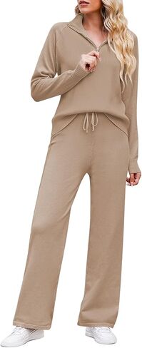 أطقم صالة كاجوال من TOLENY للنساء بلوفر نصف سحاب وسروال برباط ملابس رياضية in Kuwait