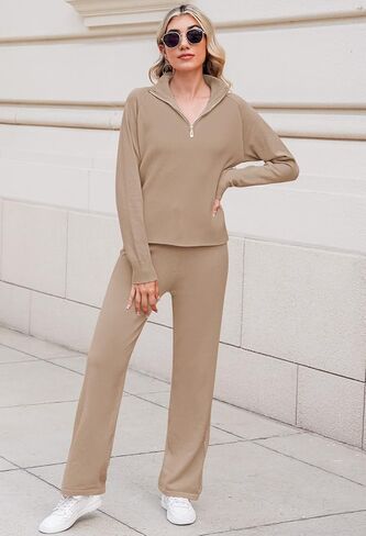 أطقم صالة كاجوال من TOLENY للنساء بلوفر نصف سحاب وسروال برباط ملابس رياضية in Kuwait