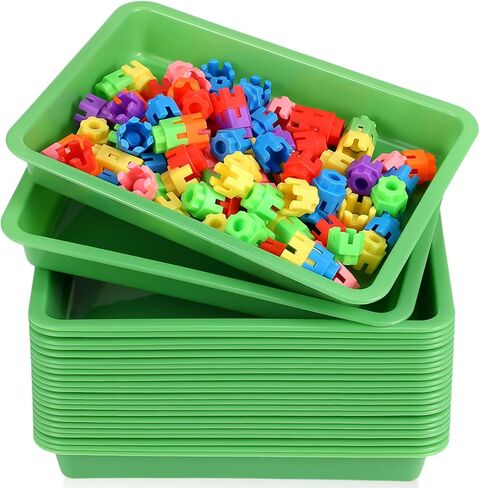 Maitys 24 Pcs Art Trays Plastic Activity Tray for Kids Craft Stackable Shallow Storage Organizer Serving for DIY School Books Home Painting Projects 9.45 x 7.1 x 1.38 Inch(Black) in Kuwait