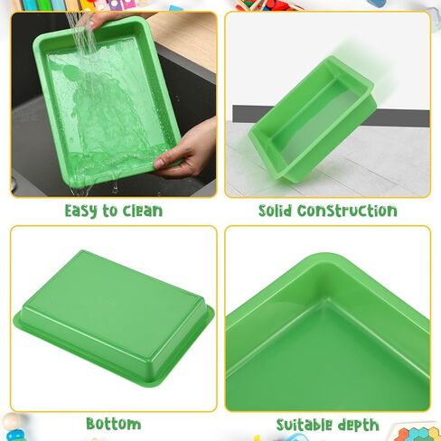 Maitys 24 Pcs Art Trays Plastic Activity Tray for Kids Craft Stackable Shallow Storage Organizer Serving for DIY School Books Home Painting Projects 9.45 x 7.1 x 1.38 Inch(Black) in Kuwait