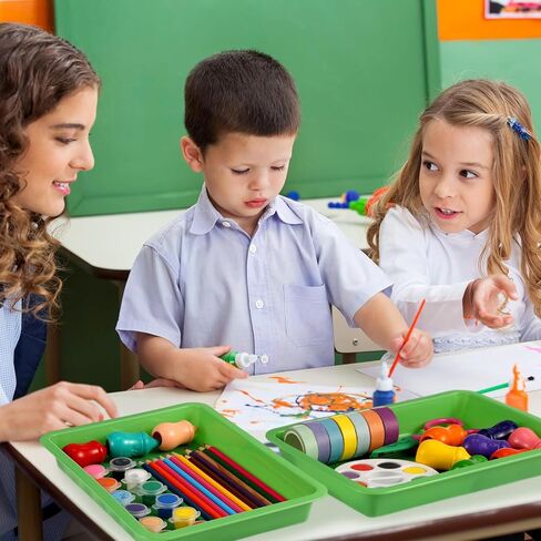 Maitys 24 Pcs Art Trays Plastic Activity Tray for Kids Craft Stackable Shallow Storage Organizer Serving for DIY School Books Home Painting Projects 9.45 x 7.1 x 1.38 Inch(Black) in Kuwait