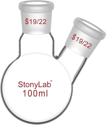 StonyLab زجاج 500 مل جدار ثقيل 2 رقبة مستديرة قارورة RBF، مع مركز 19/22 ومفصل خارجي مدبب قياسي جانبي - 500 مل in Kuwait