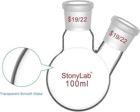 StonyLab زجاج 500 مل جدار ثقيل 2 رقبة مستديرة قارورة RBF، مع مركز 19/22 ومفصل خارجي مدبب قياسي جانبي - 500 مل in Kuwait
