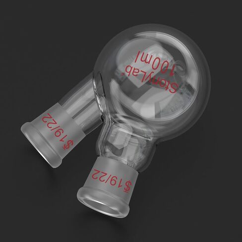 StonyLab زجاج 500 مل جدار ثقيل 2 رقبة مستديرة قارورة RBF، مع مركز 19/22 ومفصل خارجي مدبب قياسي جانبي - 500 مل in Kuwait