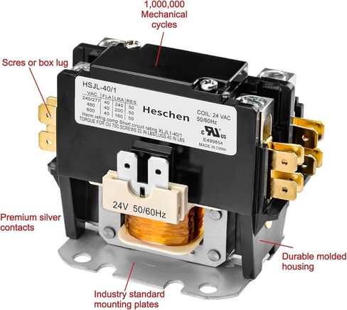 موصل محرك HVAC، HSJL-40/3، 3 أقطاب، 40 أمبير، ملف 24VAC 50/60 هرتز، لمكيف الهواء، المضخة الحرارية، أنظمة التبريد، مدرج في قائمة UL in Saudi Arabia
