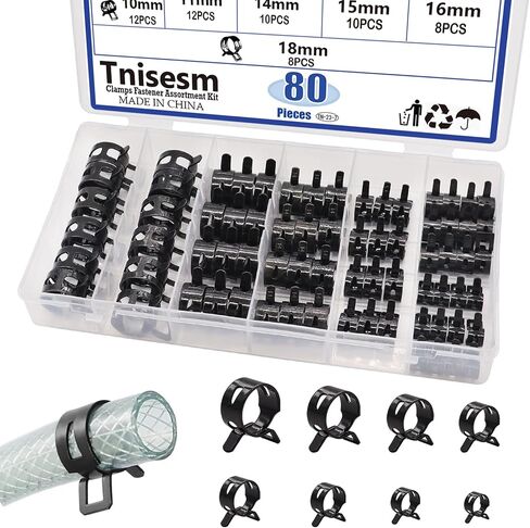 tnisesm 121pcs 6-22mm الربيع خرطوم المشبك مجموعات متنوعة مع دوارة شقة الفرقة خرطوم الوقود المشبك ذو طيات، سيليكون خرطوم فراغ عمل الأنابيب المشبك انخفاض ضغط الهواء كليب المشبك خراطيم المشابك الأكمام (أسود) in Saudi Arabia