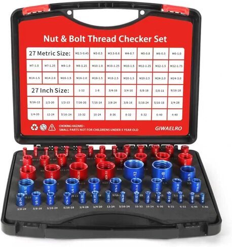 Nut and Bolt Thread Gauge - 44 PCS Nut and Bolt Checkers Individually Housed in Case (21 Metric & 23 Inch) Specially Suitable for Size Check on Tricky and Narrow Area in Kuwait