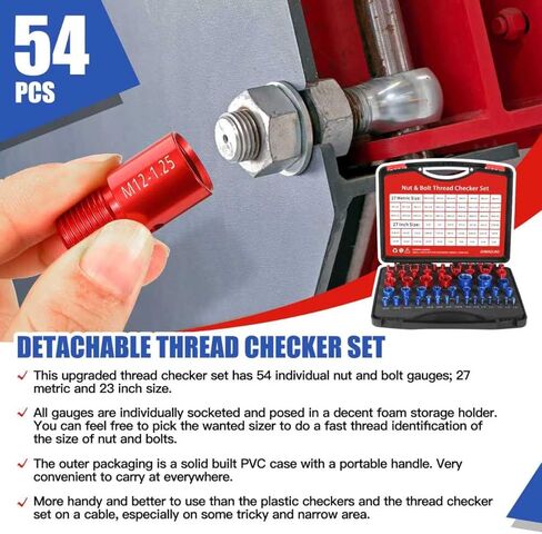 Nut and Bolt Thread Gauge - 44 PCS Nut and Bolt Checkers Individually Housed in Case (21 Metric & 23 Inch) Specially Suitable for Size Check on Tricky and Narrow Area in Kuwait