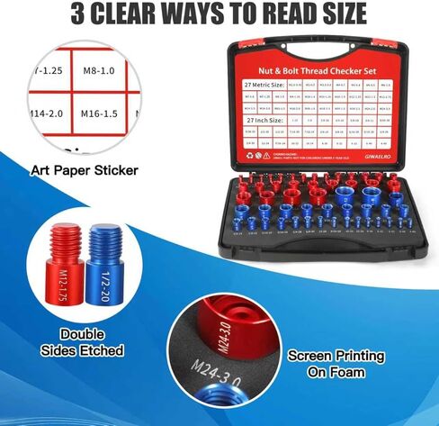 Nut and Bolt Thread Gauge - 44 PCS Nut and Bolt Checkers Individually Housed in Case (21 Metric & 23 Inch) Specially Suitable for Size Check on Tricky and Narrow Area in Kuwait