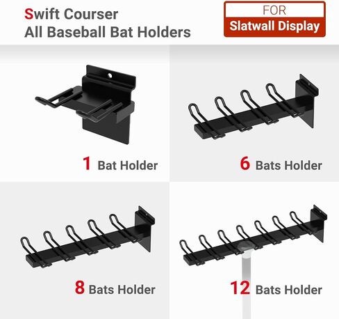 Baseball Bat Holder to Hold 6, 8, 12 Bats, Sports Softball Bat Slatwall Storage Vertical Display Rack, Slatwall Accessories (6 Bats Holder - 3 Pack, Black) in Saudi Arabia