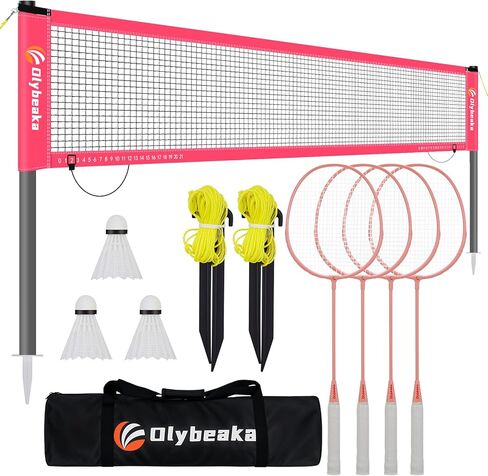 Portable Badminton Net with 4 Badminton Rackets, Durable Badminton Net Set for Driveway Backyard, Stable Game Net System with Carring Bag in Saudi Arabia