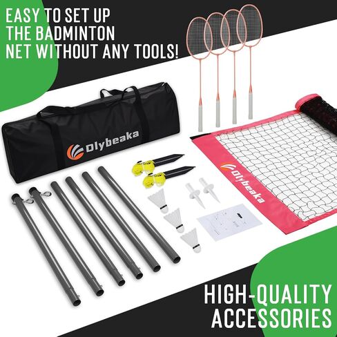 Portable Badminton Net with 4 Badminton Rackets, Durable Badminton Net Set for Driveway Backyard, Stable Game Net System with Carring Bag in Saudi Arabia