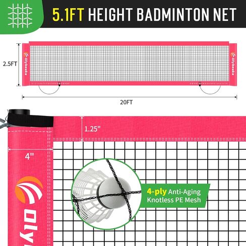Portable Badminton Net with 4 Badminton Rackets, Durable Badminton Net Set for Driveway Backyard, Stable Game Net System with Carring Bag in Saudi Arabia