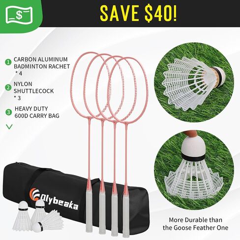 Portable Badminton Net with 4 Badminton Rackets, Durable Badminton Net Set for Driveway Backyard, Stable Game Net System with Carring Bag in Saudi Arabia